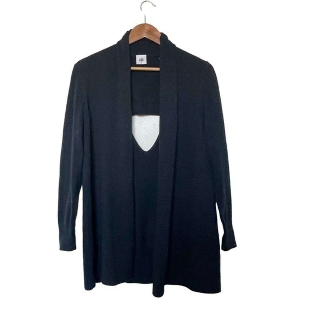 Cabi Open Cardigan Sweater with Key-hole back design in dark Navy Blue. Size S.